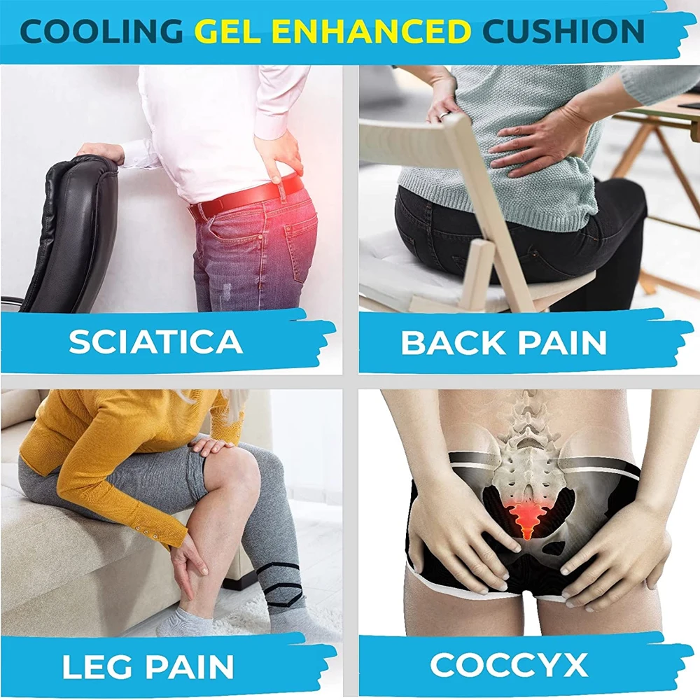 TOP COMFORT Memory Foam Seat Cushion, Gel Enhanced Orthopedic Coccyx Pad  for Tailbone Pain, Non Slip Comfortable Butt Pillow for Office Chair, Car