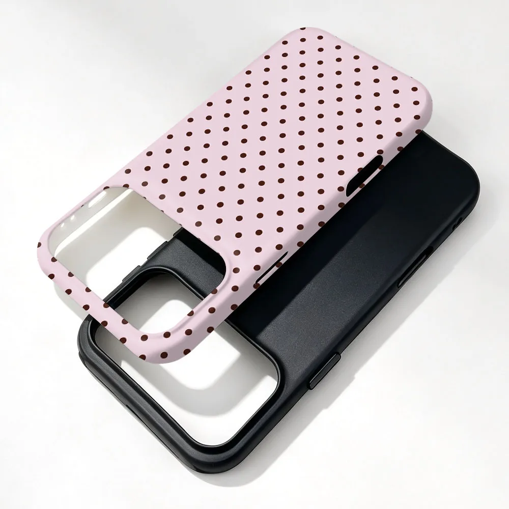 Magnetic Pink Polka Dot Phone Case with 2-in-1 Film Cover