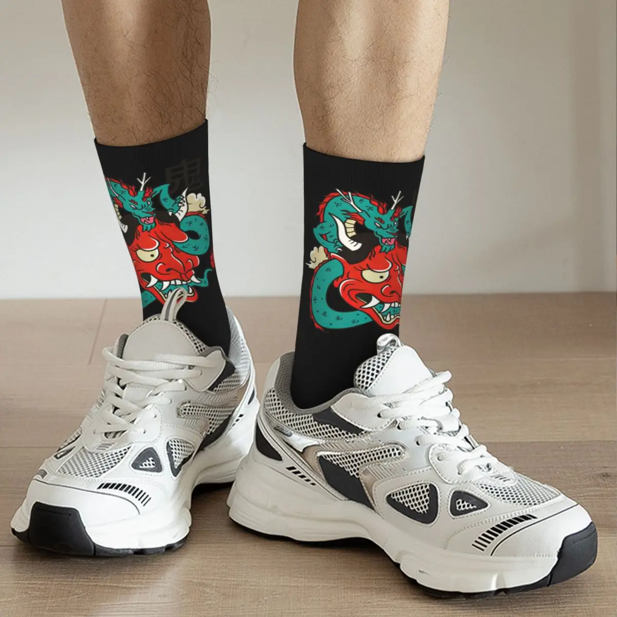 

Oni Mask Red Demon With Dragon Adult Socks Unisex socks,men Socks women Socks