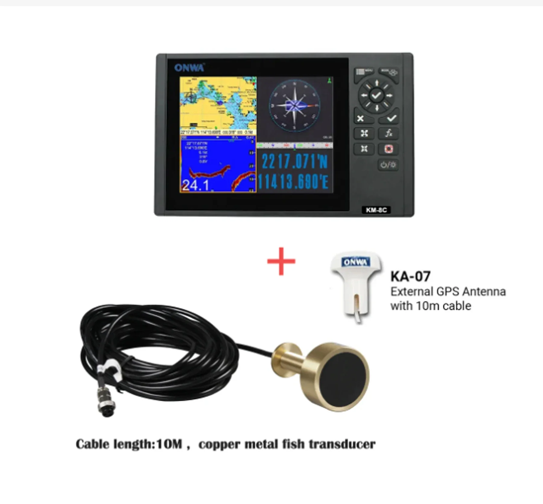 ONWA KM-8C 8-inch GPS Chart Plotter with GPS Fish Finder/depth sounder/Echo sounder (supports Expanded Features)+fish transducer