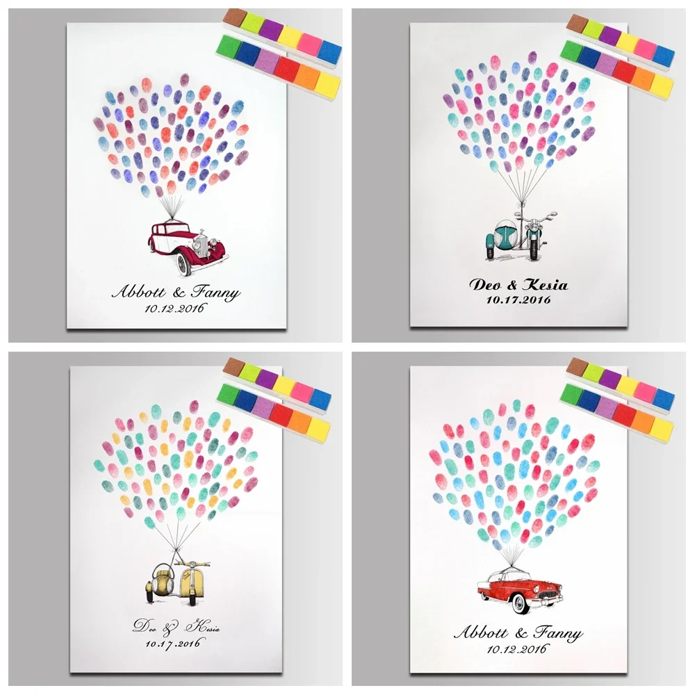 Personalized Wedding Guest Book Cartoon Beetle Car Alternatives Canvas Fingerprint Tree Painting Party Souvenir Wedding Gift