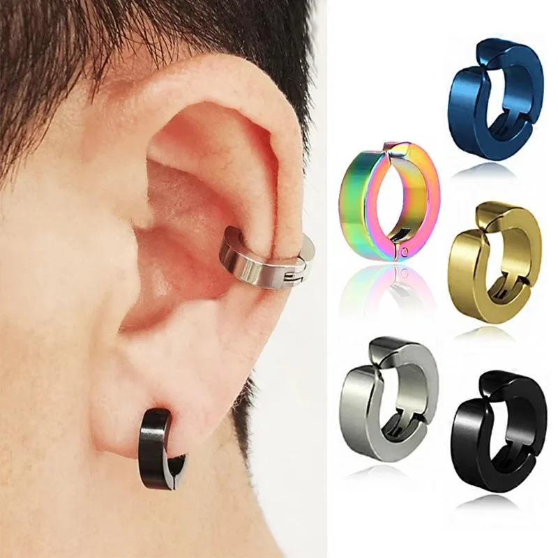 Clip Earrings 2pcs Punk Non Piercing Titanium Steel Stud Earrings Man Woman Teens Hip Hop Style Ear Ring Jewelry Accessory