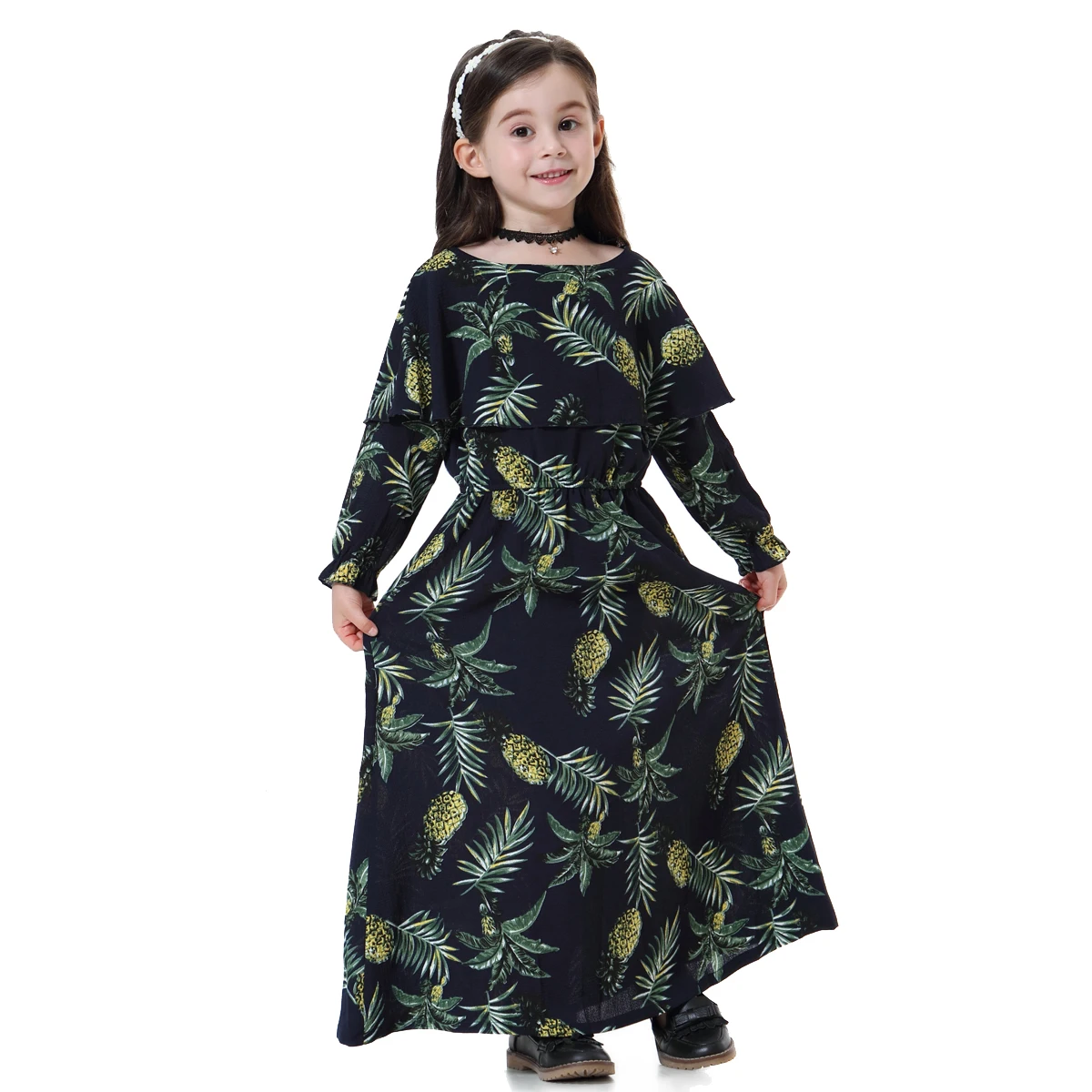 

Traditional Muslim Arabia Kids Girls Abaya Long Sleeve Maxi Dress Islamic Children Floral Printed Kaftan Dubai Kaftan Gown Robe