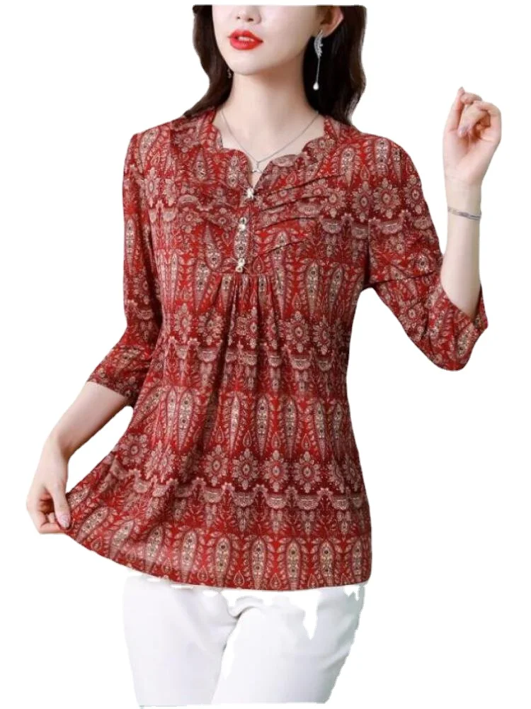 

L-2XL 2024 Women Hot Summer Elegant Office Lady Work Button Shirt Casual Floral Print Tunic Peplum Top & Blouses LJ232