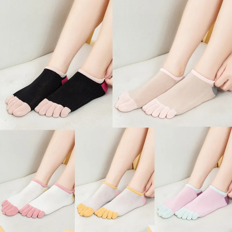 

Splicing Color Women'S Five Toe Socks With Heels Short Ankle Socks Cotton Sweat Absorption Breathable Socks Invisible Toe Socks