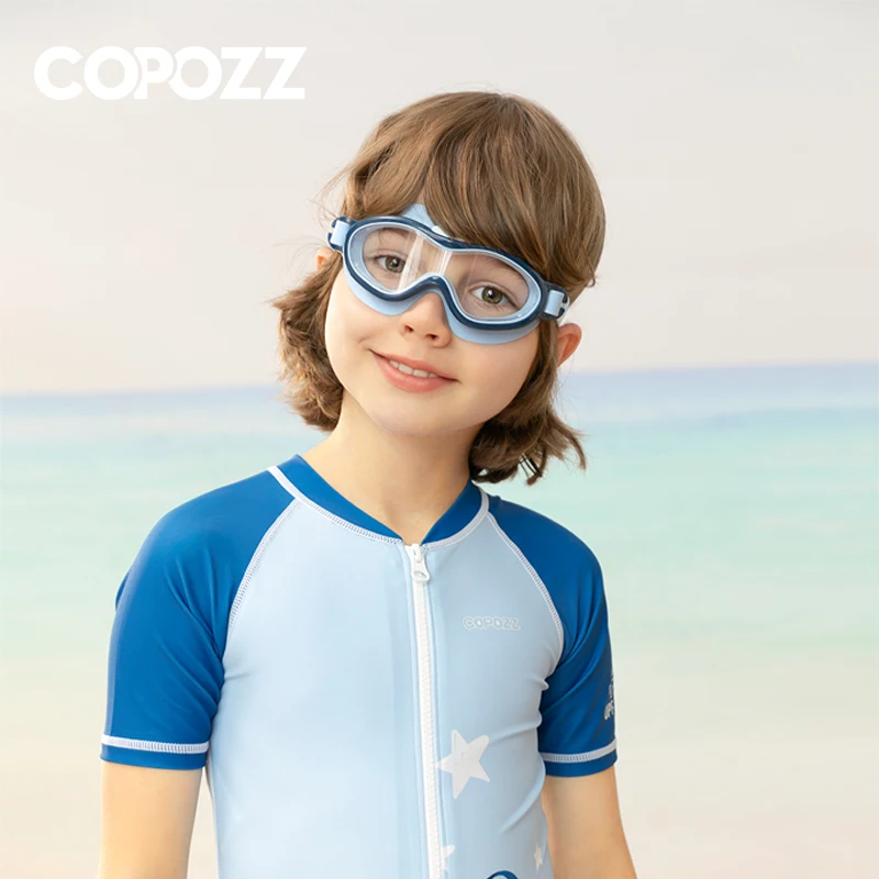 COPOZZ 39103 Kids Swim Goggles Anti Fog Waterproof Children Teenagers Big Frame Swimming Eyewear Boy Girl One-piece Swim Glasses