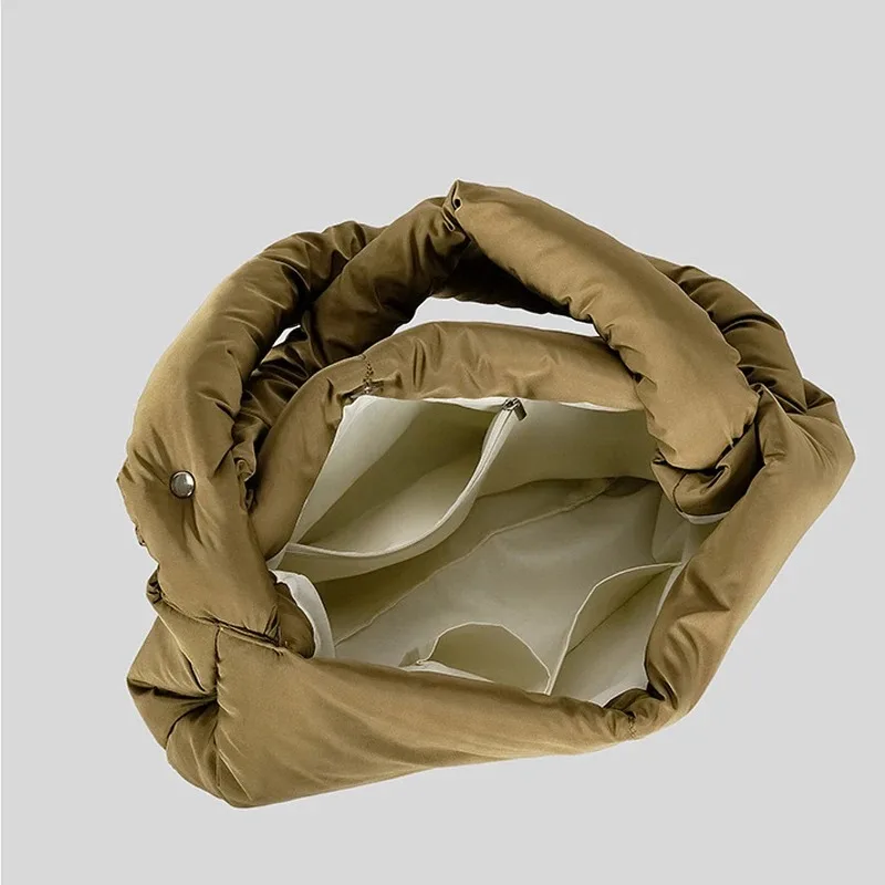 Casual Nylon Hobos Women Shoulder Bags Padded Lady Handbags Soft Puffer Crossbody Bag Simple Knotted Strap Underarm Bag 2023