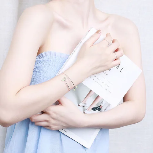 VENTFILLE 여성용 925 스탬프 실버 컬러 뱅글, 녹색 오팔 잎 잔가지, 가지 주얼리, 여아 선물, 직배송 3