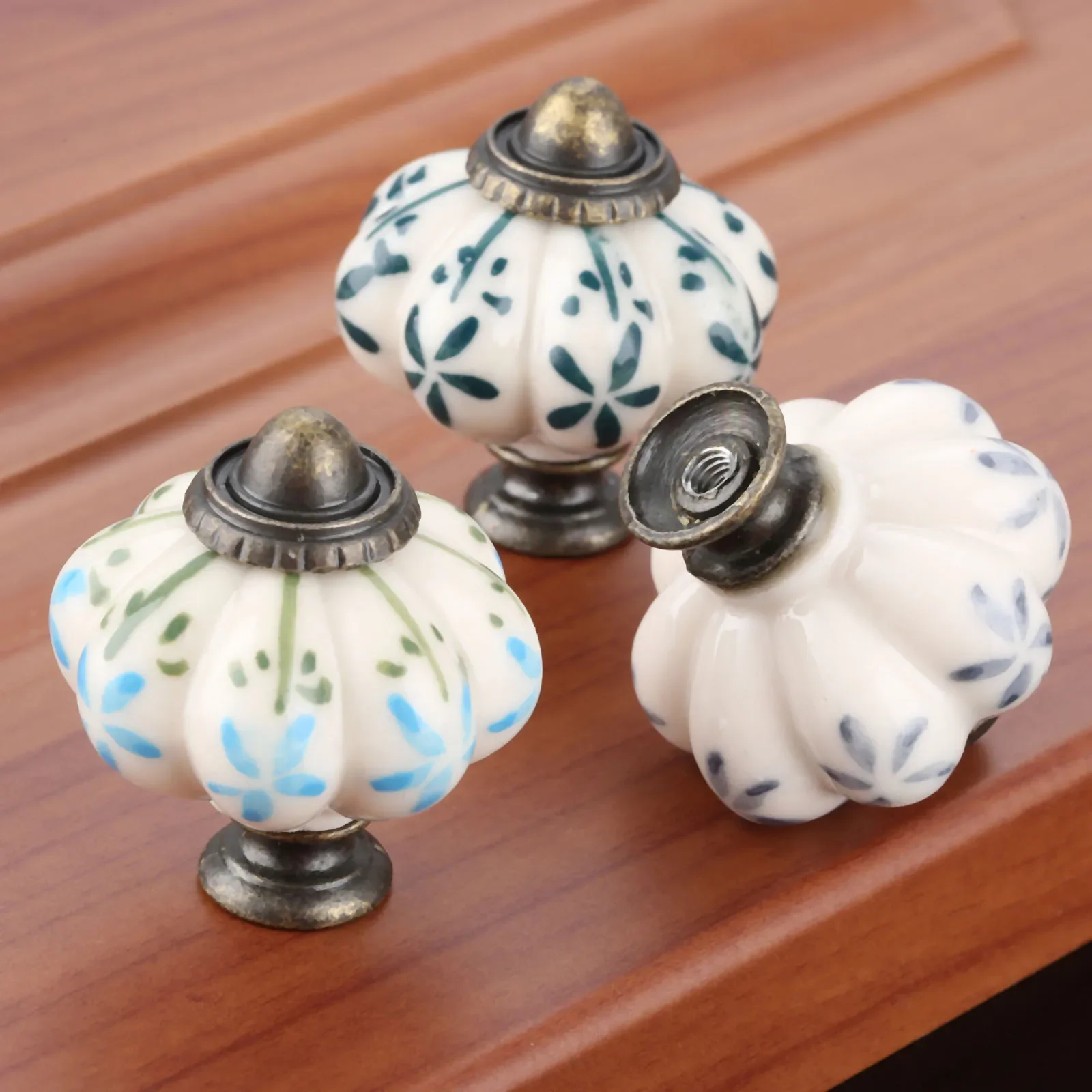 Retro Pumpkin Cabinet Knob Furniture Handles Ceramic Door Knobs Wardrobe Drawer Cupboard Kitchen Pull Handle 1Pc 38*33mm 43*41mm