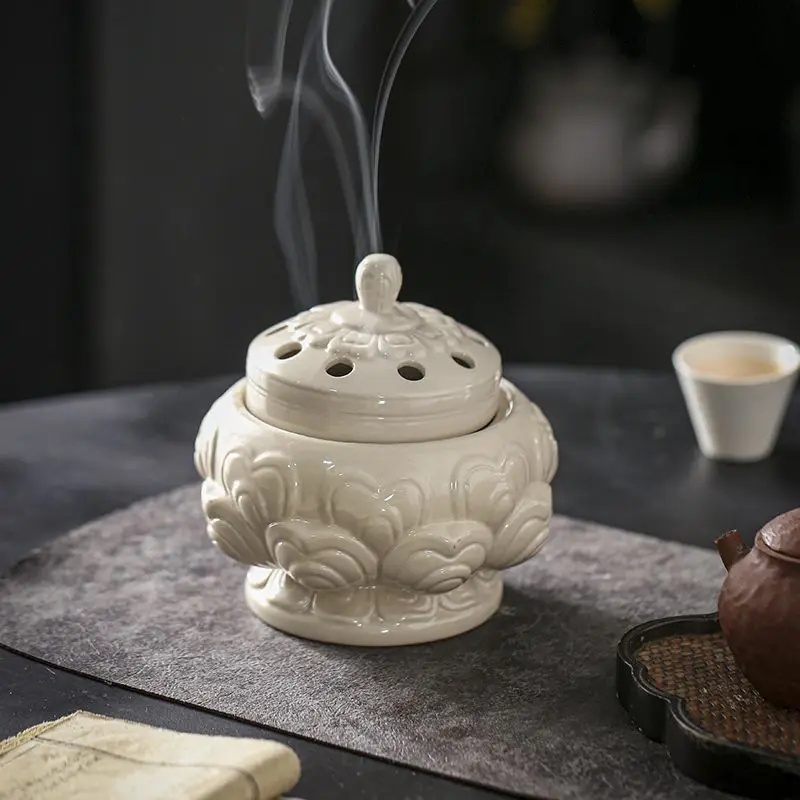 

Tea Ceremony Plate Incense Burner, Simple Household Creative Retro Ceramics Decoration, Lotus offering Buddha for Incense Burner