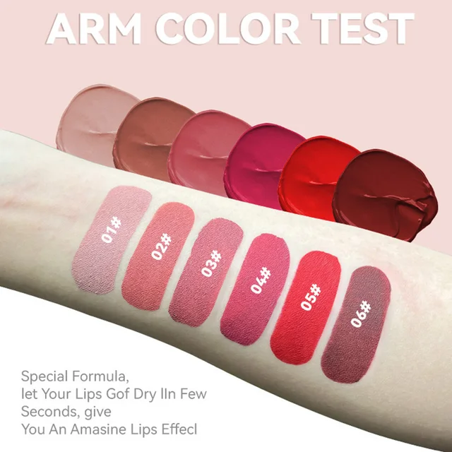 Matte Liquid Lipstick 6 Colors Long Lasting Lip Ink Lip Tint Non-stick Cup Nude Lip Gloss Waterproof Cosmetics Make Up