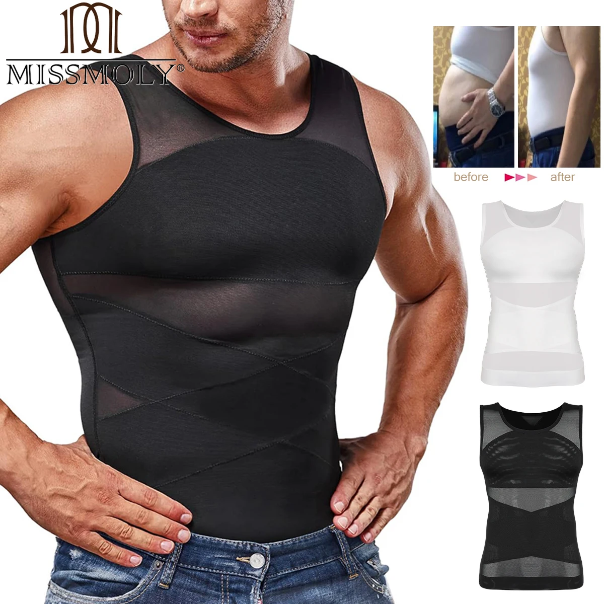 Mens Slimming Body Shaper Compression Tank Tops Breathable Slim Undershirt Tummy Control