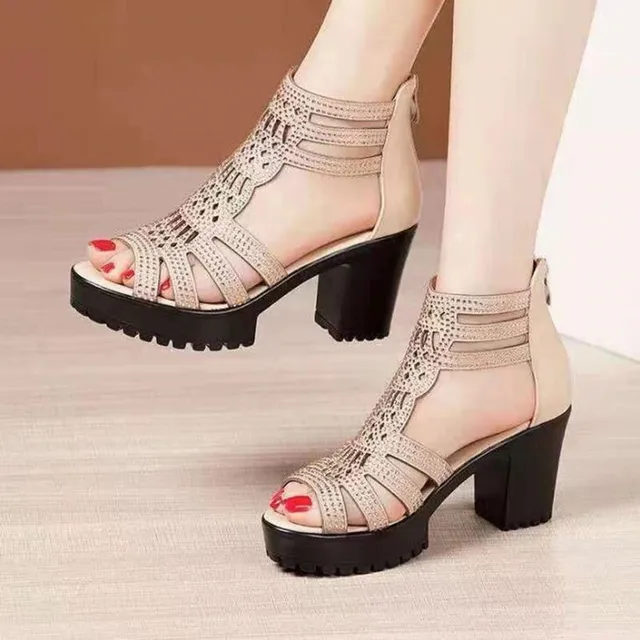 2022 High Heels Gladiator Sandals Woman Open Head Sexy Rivet Block Heel  Platform Shoes Summer Back Zip Size 35-40 Women Sandals - Women's Sandals -  AliExpress