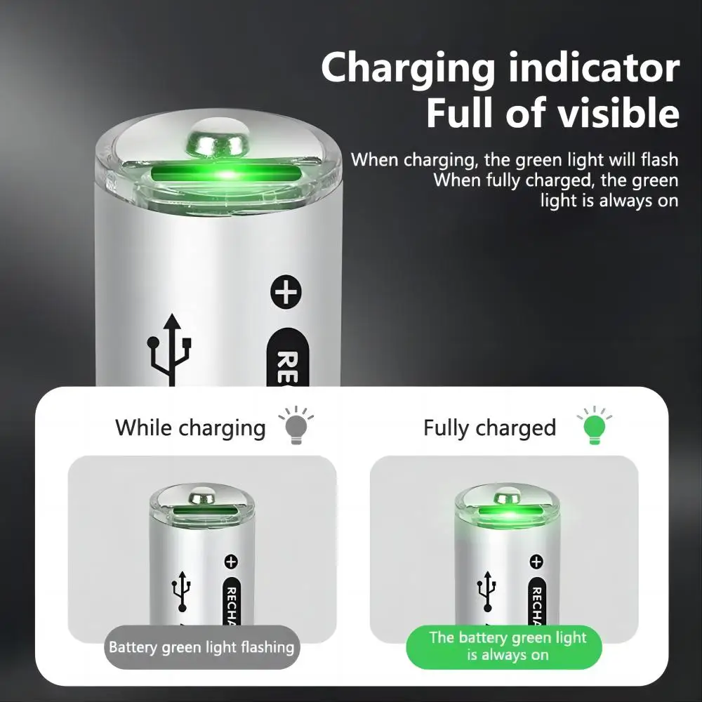AA 충전식 리튬 이온 배터리, 원격 제어 마우스 소형 선풍기 전기 장난감 배터리, 2200mWh USB 1.5V