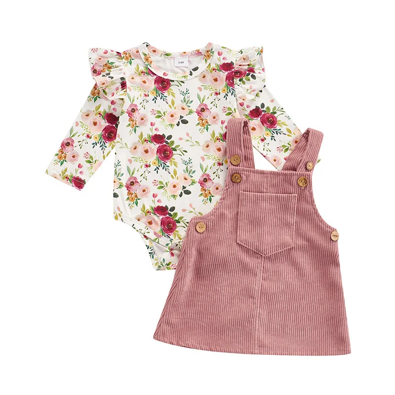 pudcoco Baby Girls Outfits Sweet Floral Printing Ruffles Sleeve Romper