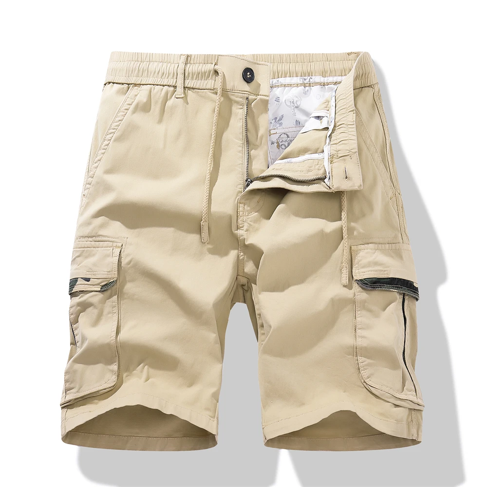 Summer Multi Pockets Cargo Shorts Men Relaxed Fit Cotton Tactical Cargo Shorts Black Camouflage Military Hiking Shorts