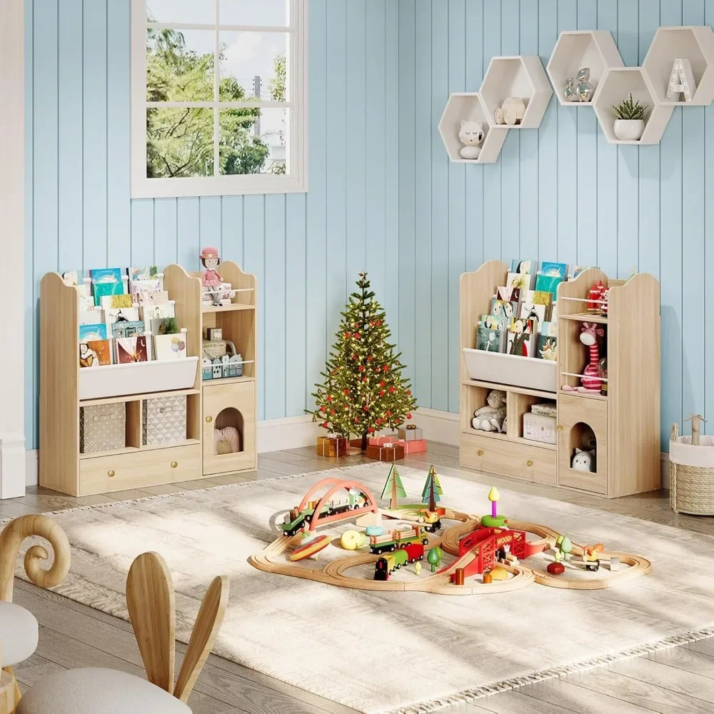 Kids Bookshelf, Toy Storage Organizer with 5 Storage Cubbies and Large Drawer, Bookcase Display Stand, Kids Bookshelf 4