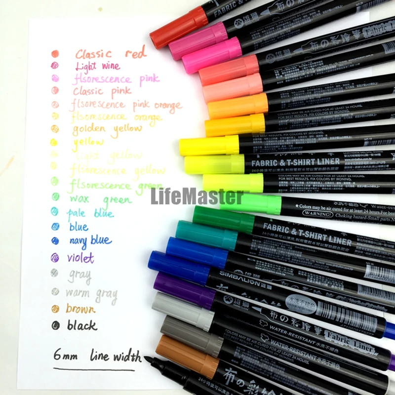 Simbalion Cloth Marker 20 Colors/Set Fabric & T-Shirt Liner DIY Cloth Paint Permanent Ink Art & Design Supplies Child Doodle