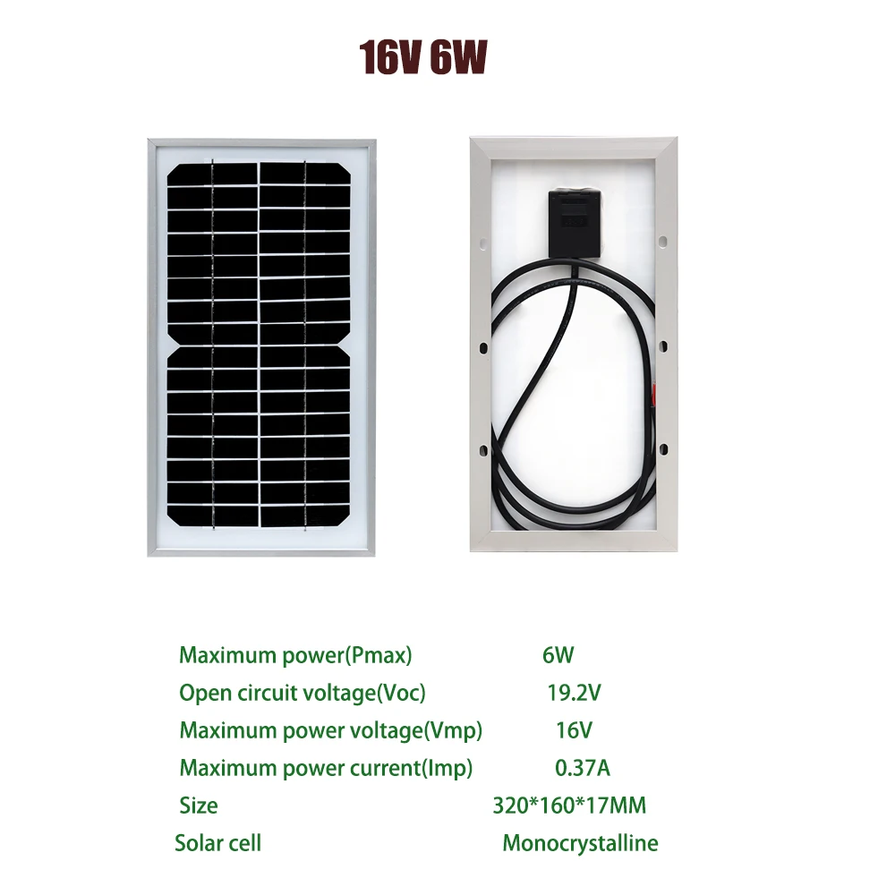 6W Solar Panel Caricabatterie portatile per pannello solare 16V 6W pannelli solari caricabatteria rigido a celle monocristalline 12V con Power Bank Controller 10A - immagine 2