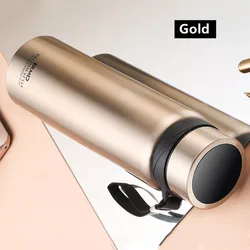 Stainless Steel Vacuum Insulated Flask with Filter - Large Capacity Portable Thermos Tumbler - 1600ml (Gold)