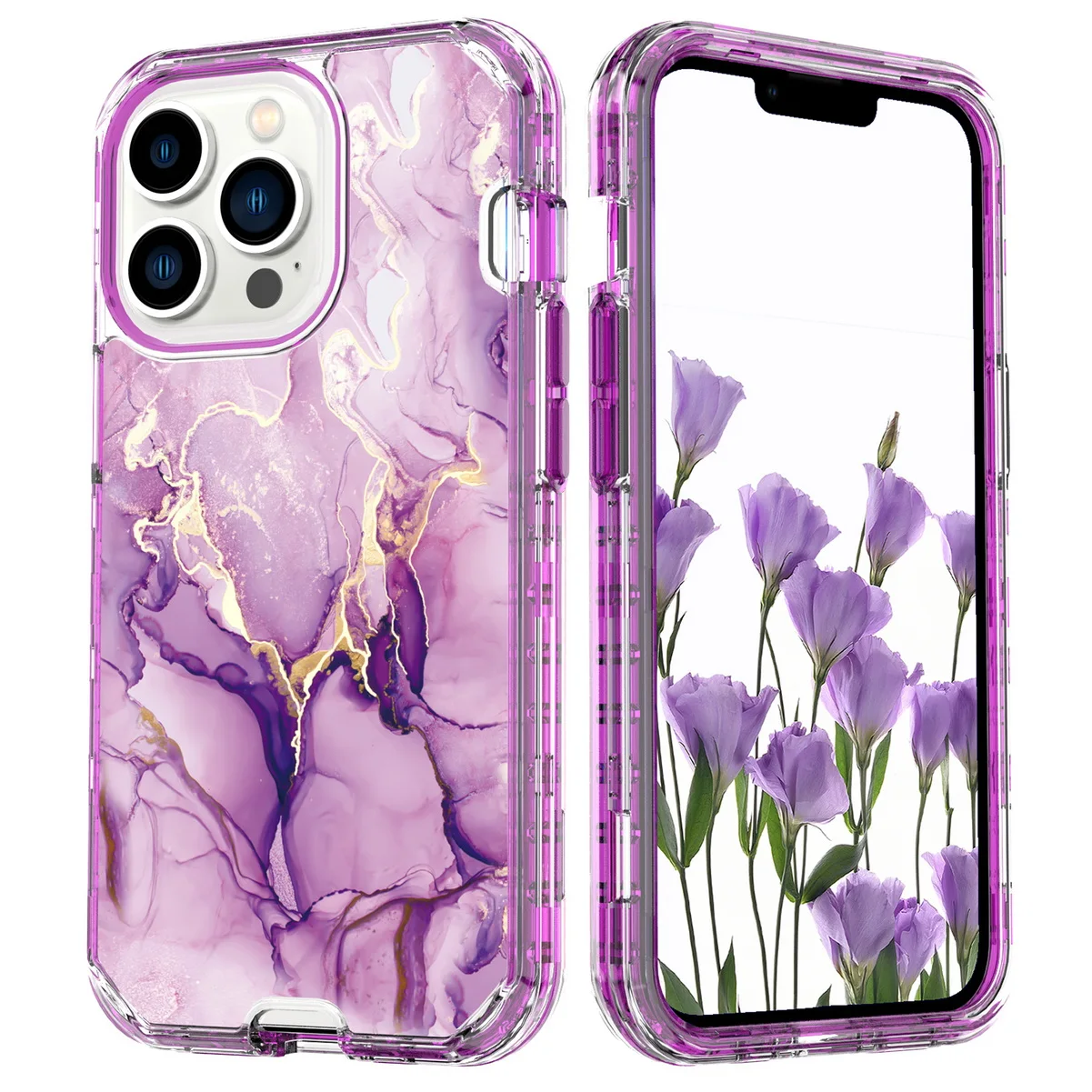 Luxury 3-in-1 Plating Marble Phone Case - Heavy Duty Shockproof Cover