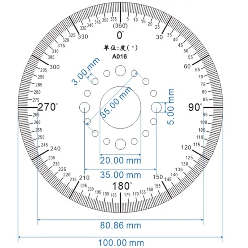 Angle Measuring Tool Digital Angle Protractor Angle Protractor Outer Diameter 100mm Dial Scale Identification Dial Degree Graduated Circle Disk Protractor For Machine Tool Measurement Tools