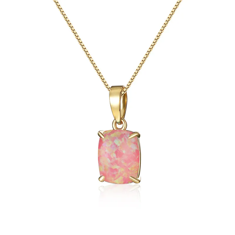 Simple Fashion Small Square Pendant Necklace Multicolor Opal Stone Necklace Vintage Gold Color Chain Necklaces For Women Jewelry