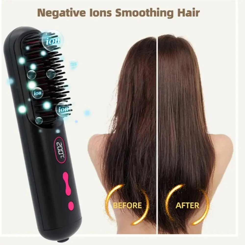 2 in 1 Negative Ion Wireless Hair Straight Comb 10000MAH USB Rechargeable Cordless Portable Hair Straightener Brush 6