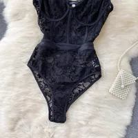 Ins Fashion Women Black Lace Bodysuit Sexy Spaghetti Strap Sleeveless Hollow Out Slim Fit Body Top 2025 summer Female Overalls - Image 3