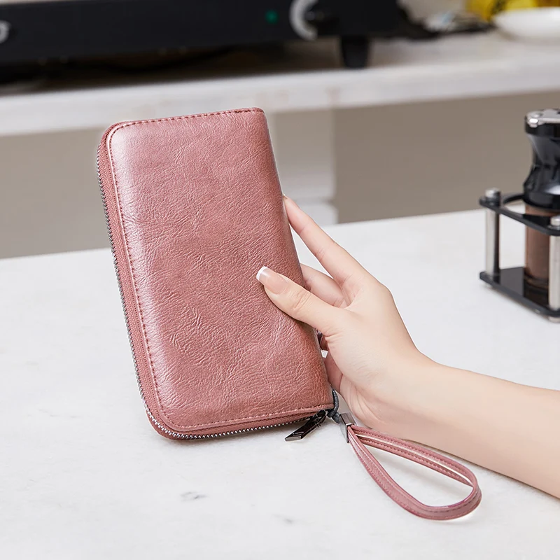 RFID minimalist multifunctional organ long wallet, zippered PU pickup bag, women's mobile phone wristband bag