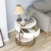 Round Side Table with Drawer, 2 Tier Night Stand with Shelf, Modern Side Table with Gold Legs for Living Room, Bedroom, Dorm 3