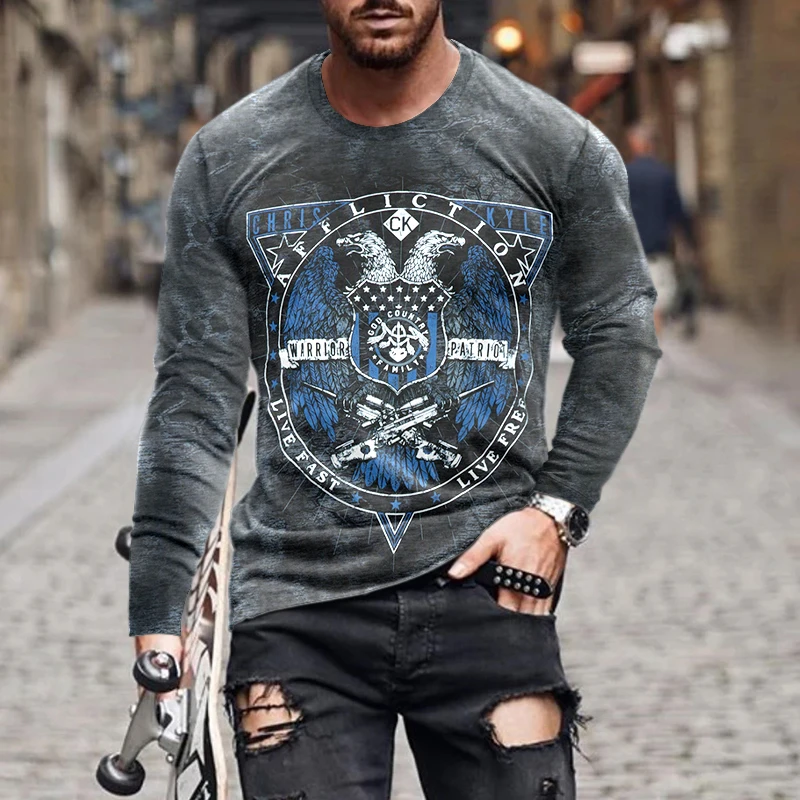Vintage 3d Printed Long Sleeve Men's T-shirt Autumn New Style Personalized Street Casual Pullover Shirt Fashion Round Neck Shirt