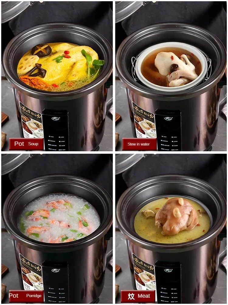 220V Large Capacity Ceramic Slow Cooker, Automatic Water Separation, Electric Stew Pot for Home And Shop Cooking 6/8/10L