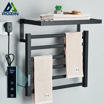 ห้องน้ําชั้นวางผ้าขนหนูไฟฟ้าจอแสดงผลดิจิตอลอุณหภูมิควบคุมเวลาผ้าเช็ดตัวอุ่นราวสมาร์ทโฮมอุ่นผ้าเช็ดตัวบาร์อลูมิเนียม 1