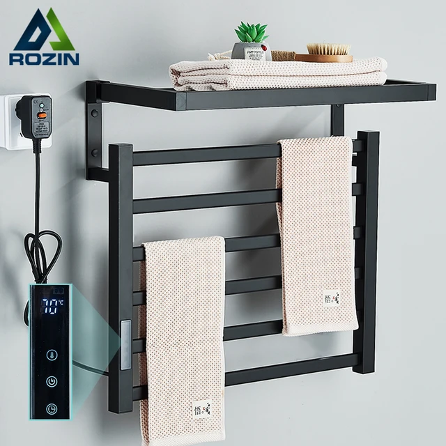 ห้องน้ําชั้นวางผ้าขนหนูไฟฟ้าจอแสดงผลดิจิตอลอุณหภูมิควบคุมเวลาผ้าเช็ดตัวอุ่นราวสมาร์ทโฮมอุ่นผ้าเช็ดตัวบาร์อลูมิเนียม 1