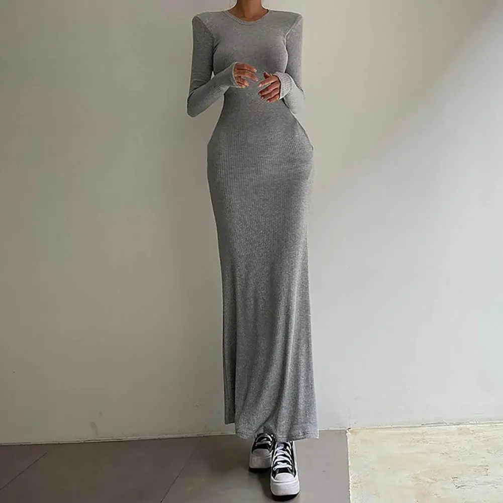 

Maxi Dress Long Sleeves Woman Hip Wrap Fishtail Hem Dress Fall Winter Women Elegant Bodycon Dress Vestidos Para Mujer