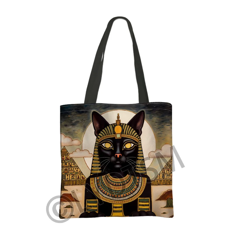 Alte ägyptische Katze, kausale Tragetaschen, ägyptische Hieroglyphen, Damenhandtasche, Ankh-Kreuz-Umhängetaschen für Reisen, Damen-Einkaufstasche – Detail 3