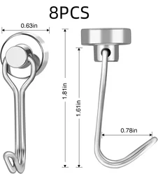 Heavy Duty 25lb Swivel Magnetic Hooks - D16 (Sliver - 8pcs)