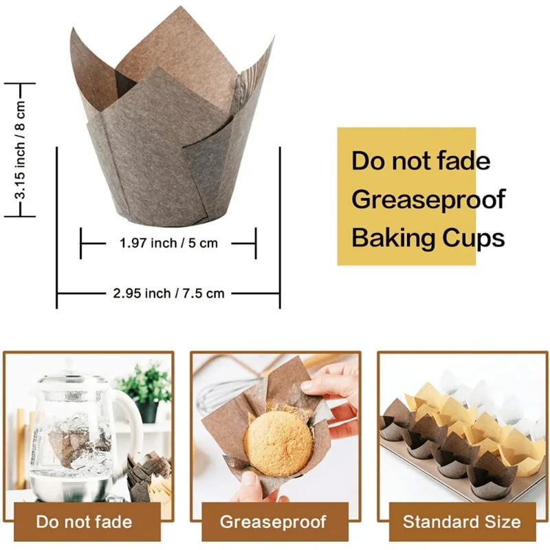 50/150PCS Tulip Muffin Cup Paper Cupcake Liner Kitchen Wedding Party Christmas Oil Proof Baking Paper Dessert Decoration Tool