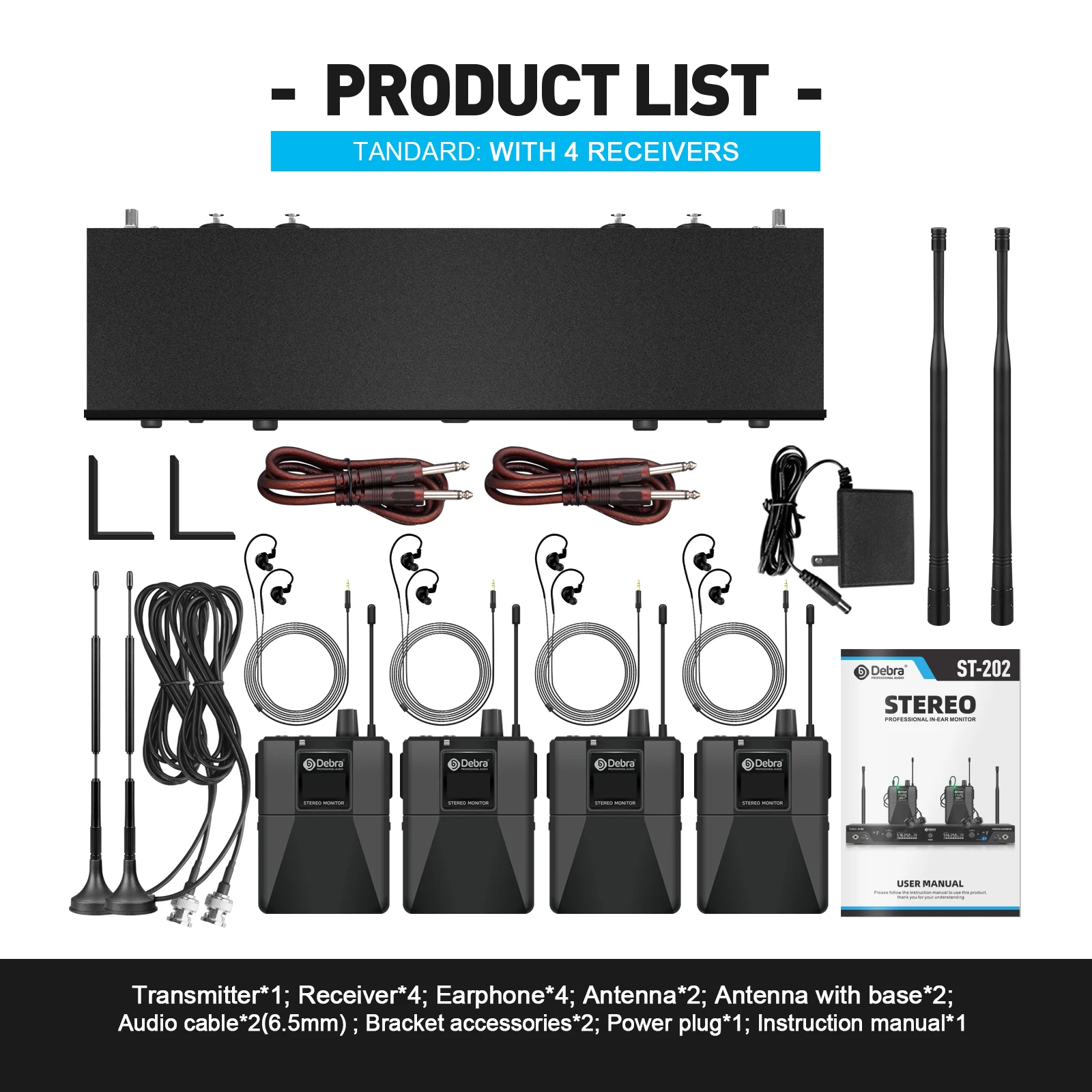 Debra UHF IEM Stereo ST-202 Professional Wireless In-Ear Monitor System 560-590M