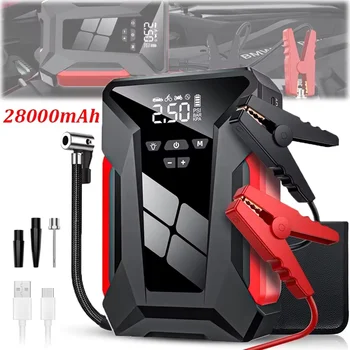28000mAh Avviatore di emergenza per auto Potenza di energia automobilistica multifunzionale 150PSI Gonfiatore antincendio Pompa ad aria Powerbank con borsa