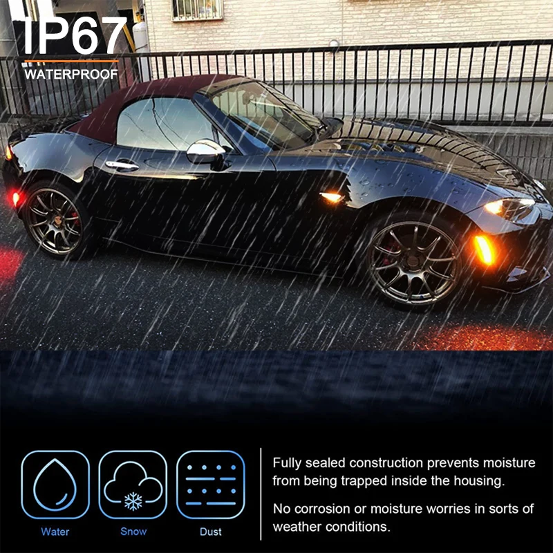 For Mazda MX-5 MX5 Miata 2016-2023 Clear & Smoked Lens LED Side Marker Lamp Amber Front Red Rear Side Fender Reflector Lights