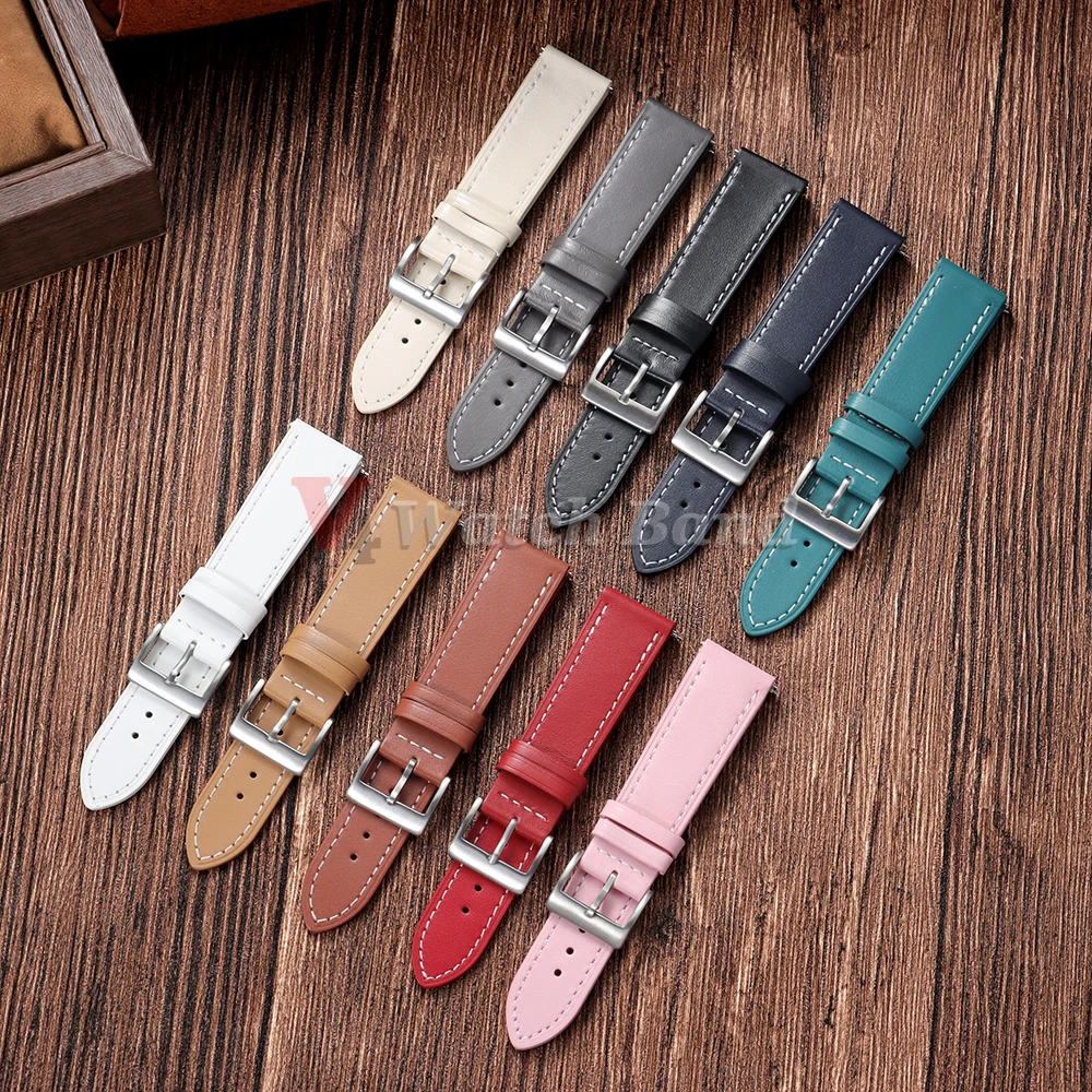 Vintage Leather Quick Release Watch Band - Brown Stitching Cowhide Strap