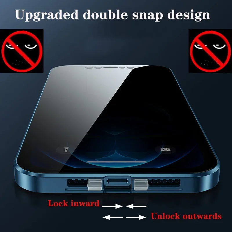 

Anti-peeping magnetic metal double-sided glass 360 Full protection case for iPhone 14 13 12 11 Pro Max Plus lens case