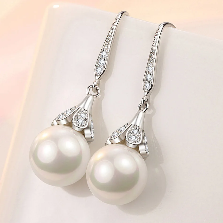 CHSHINE 925 Sterling Silber Natürliche Weiße 12 MM Perle Ohrringe Für Frauen Hochzeit Verlobung Mode Schmuck – Detail 2