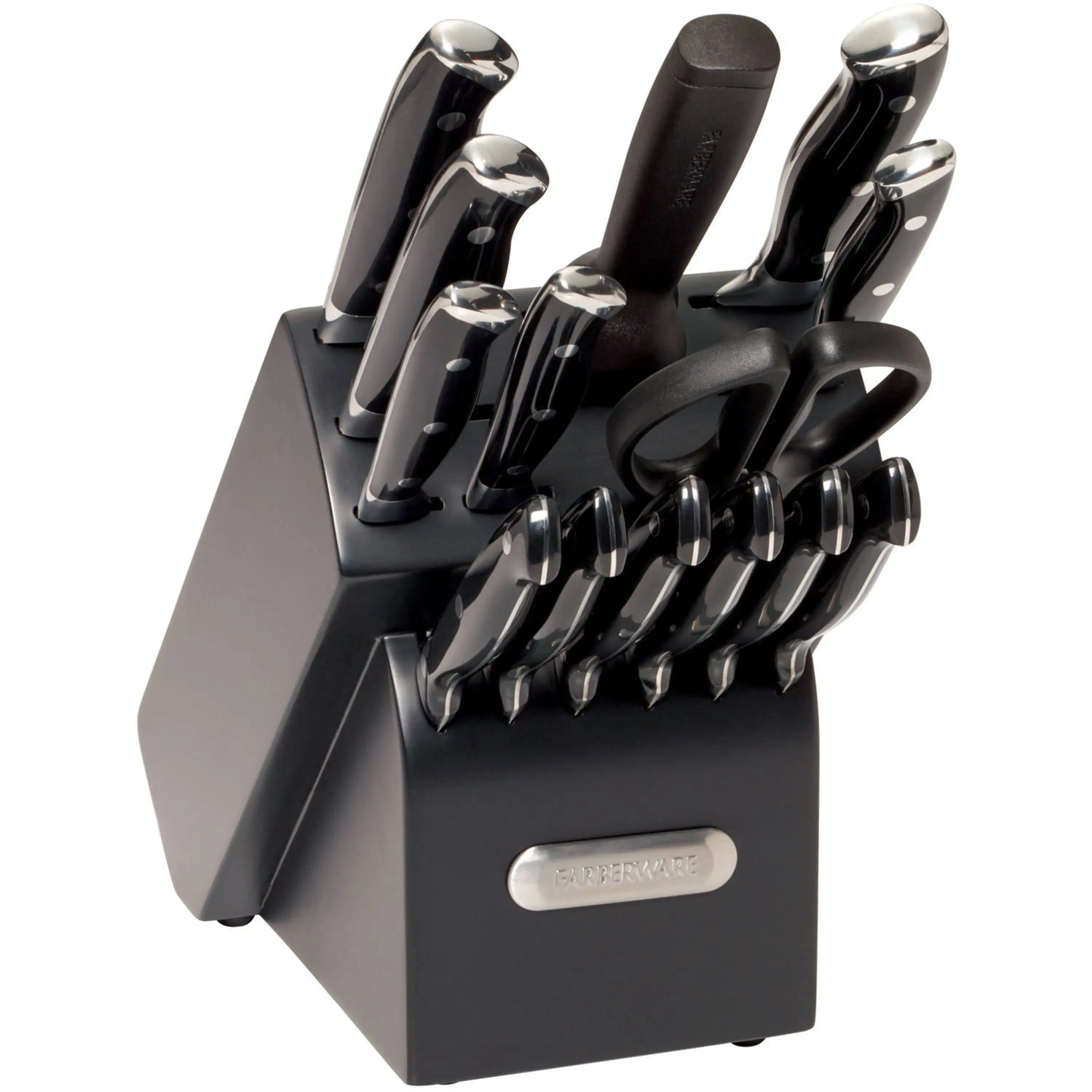 Farberware Triple Riveted Knife Block Set, 15-Piece, White and Gold