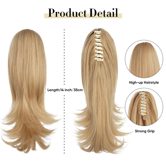 Synthetic Claw Clip In Ponytail Hair Extensions Hairpiece 14" Fake Blonde Hair Wavy False Pigtail With Elastic Band Horse Tail 2