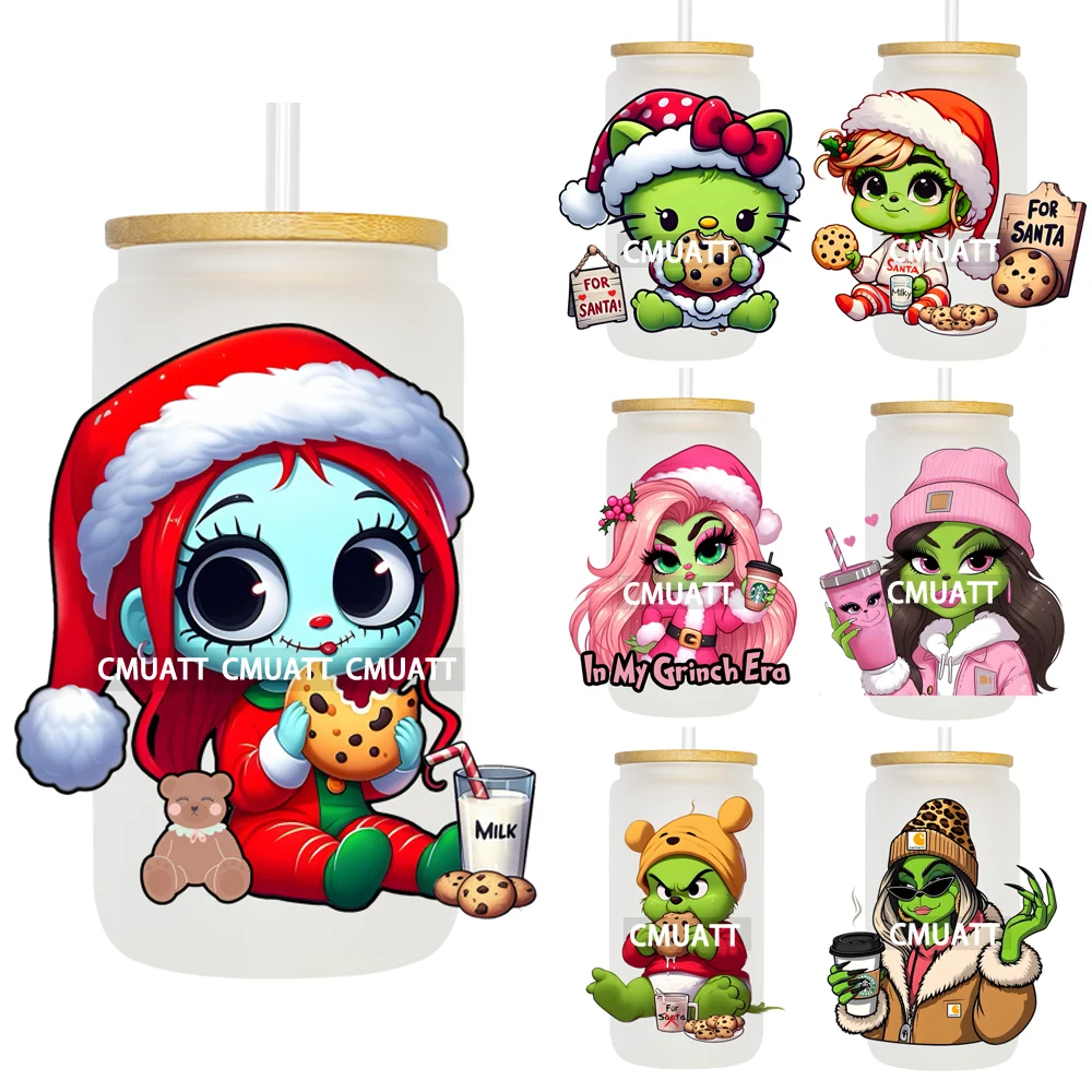 Cute Cartoon Green Girl Wearing Santa Hat UV DTF Transfers Stickers Decals For Libbey Cold Cups Mug Tumbler Waterproof DIY Craft