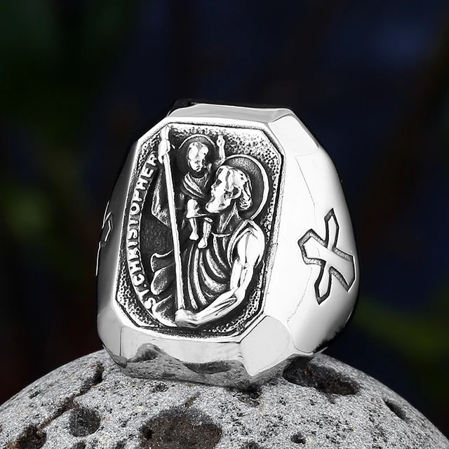 316L Stainless Steel 2023 New St Christopher Ring For Man Chic Fancy Cross  Jesus Jewelry Freeshipping Party Gift - AliExpress