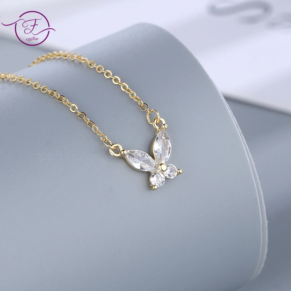 

Sterling Silver 925 Butterfly Shaped Zircon Pendant Necklace for Women Light Luxury Temperament Gold Color Wedding Jewelry Gift